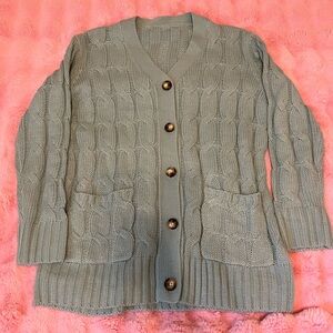 Cozy Cable Knit Cardigan Sweater - Mint Green